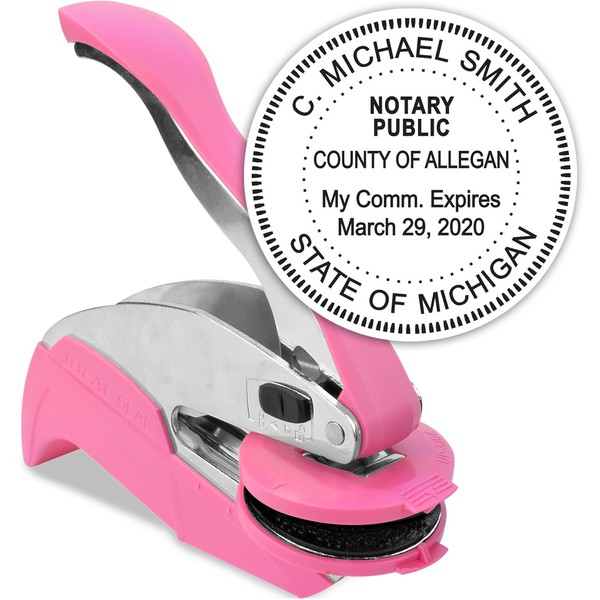 MaxMark Notary Seal Round Pink Embosser for Michigan State -