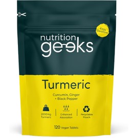 Turmeric Tablets 2000mg with Black Pepper & Ginger - 120 High Strength Curcumin Supplements - Easy Swallow Tablets (Not Turmeric Capsules or Powder) - Vegan - UK Made