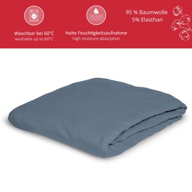 liebling Jersey Elasthan Spannbetttuch 90 x 200-100 x 220 cm, Spannbettlaken aus 95% Baumwolle, 5% Elasthan für Matratzen bis 30 cm Höhe, Rundum Gummizug, Ökotex, waschbar 60 Grad, Jeans