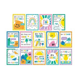 Carson Dellosa Classroom Rules Happy Place 14-Piece Posters Set, Motivational 8.5" x 11" Wall Art With Positive Affirmations for Bulletin Board, Door, Pastel Classroom Decor, School Counselor Office Must Haves