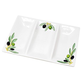 Handmade Italian Ceramic Rectangular Dish in Olive Design, Dreigeteilter/Approx. 31 x 21 cm
