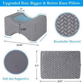 BlissTrends BlissTrends Memory Foam Knee Pillow, Knee Pillow for Side Sleepers, Leg Pillows for Sleeping Blood Circulation, Elevation Pillow for Spine Aligning, Sciatica, Back, Hip, Knee, Ankle Pain, Grey