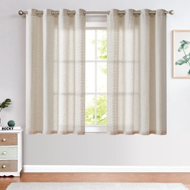 jinchan Boho Curtains for Bedroom Linen Blend Curtains Embroidered Bordered Window Curtains Living Room Drapes 63 Inch Length Bohemian Light Filtering Grommet Window Treatment 2 Panels Ivory on Beige