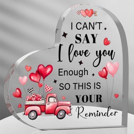 I Love You Gifts for Her Him - Anniversary Plaque Gift for Girlfriend Wife Birthday Valentines Christmas 3.9x3.9 Inch Acrylic Heart Keepsake Gifts for Boyfriend Husband