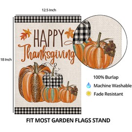 Happy Thanksgiving Fall Garden Flags for Outdoor,12x18 Double Sided,Harvest Buffalo Plaid Pumpkins Yard Flags,Small Thanksgiving Day Garden Decor for Autumn Outside Porch Lawn Holiday