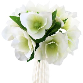 cosybeau Artificial White Magnolia Flowers, 12Heads Short Magnolia Stems Realistic Soft Plastic Flower for Wedding Bouquet, Home,Hotel Decor