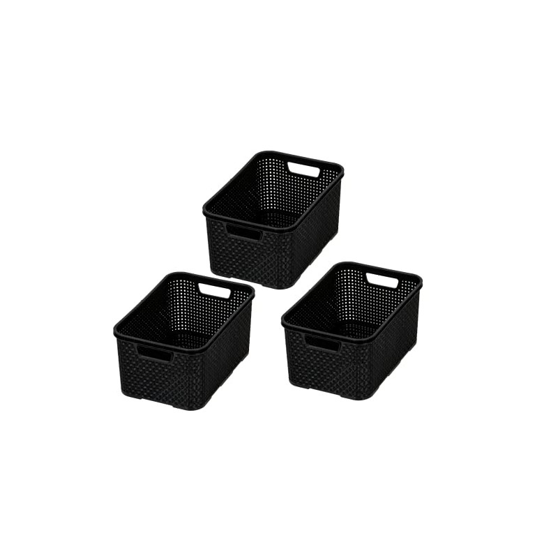 BranQ - Home essential Set of 3 Plastic Rattan Baskets