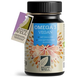 Omega-3 Vegan 60 Capsules High Dose, 2000 mg Omega-3 Algae Oil per Day with 600 mg DHA & 300 mg EPA, Vegan Omega from Sustainable Cultivation as a Fish Oil Alternative, Laboratory Tested with
