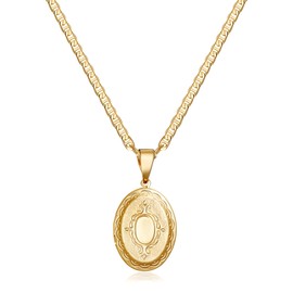 Barzel 18K Gold Plated Oval Locket Necklace Photo Book Necklace with Mariner Chain - Made in Brazil (Oval, 24 Inches)