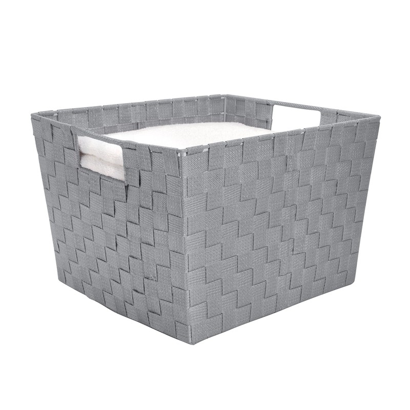 Simplify Large Metallicx Striped Woven Storage Bin in Grey/Silver