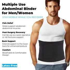 Reian Men's Abdominal Binder for Post Surgery,Compression Wrap Abdomen Waist Support Belt for Hernia Surgery, Abdominal Injuries (Black, Large)