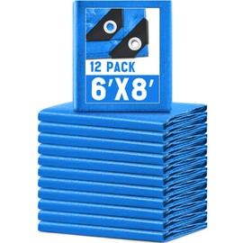 GliCraft 8 Pack 6 x 8 ft 5.5 Mil Large Tarps Heavy Duty Waterproof Tarp Multi Purpose Tent Cover for Home Boats Cars Camping Patio Furniture Roof Emergency Rain Protective Cover, Blue