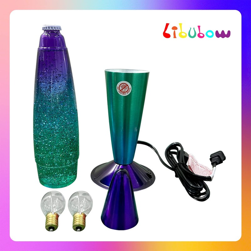 16 Inch Green Blue Purple Rainbow Glitter Lamp, 2 Bulbs,