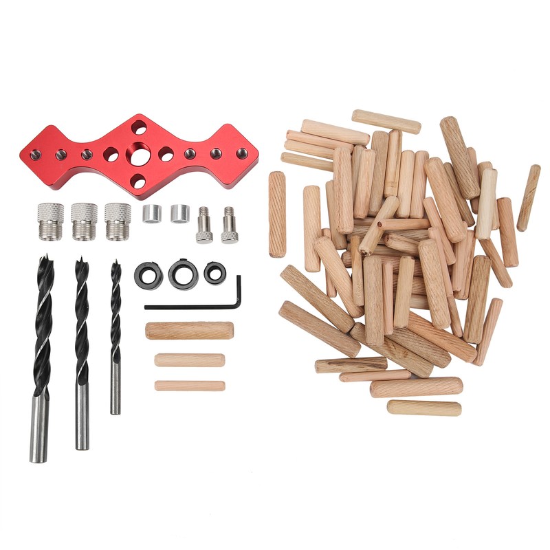 Woodworking Straight Hole Punch Locator Red Aluminum Alloy with Drill