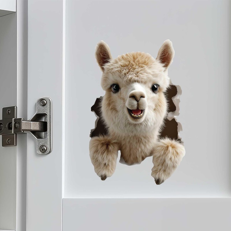 Llama Hole Decal – 3D Fluffy Alpaca Vinyl Sticker –