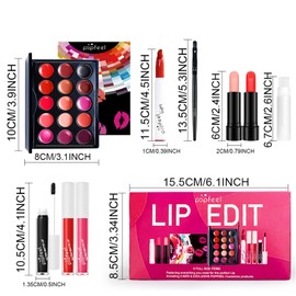 Lip Makeup Kits for Women, Lip Makeup Set for Beginners,Valentine's Day Gifts for Women Girls, Lip Cosmetics Essential Bundle Include Lipstick Palette,Lip Brush,Lip Balm,Matte Lipstick,Liqiud Lipstick