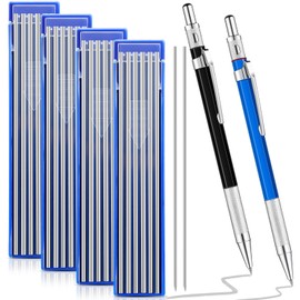 2 Pcs Welders Sliver Streak Pencil with 48 PCS Round Refills Mechanical Pencils Metal Welding Marker for Tube Pipe Fitter Welder Steel Construction Woodworking (Silver)