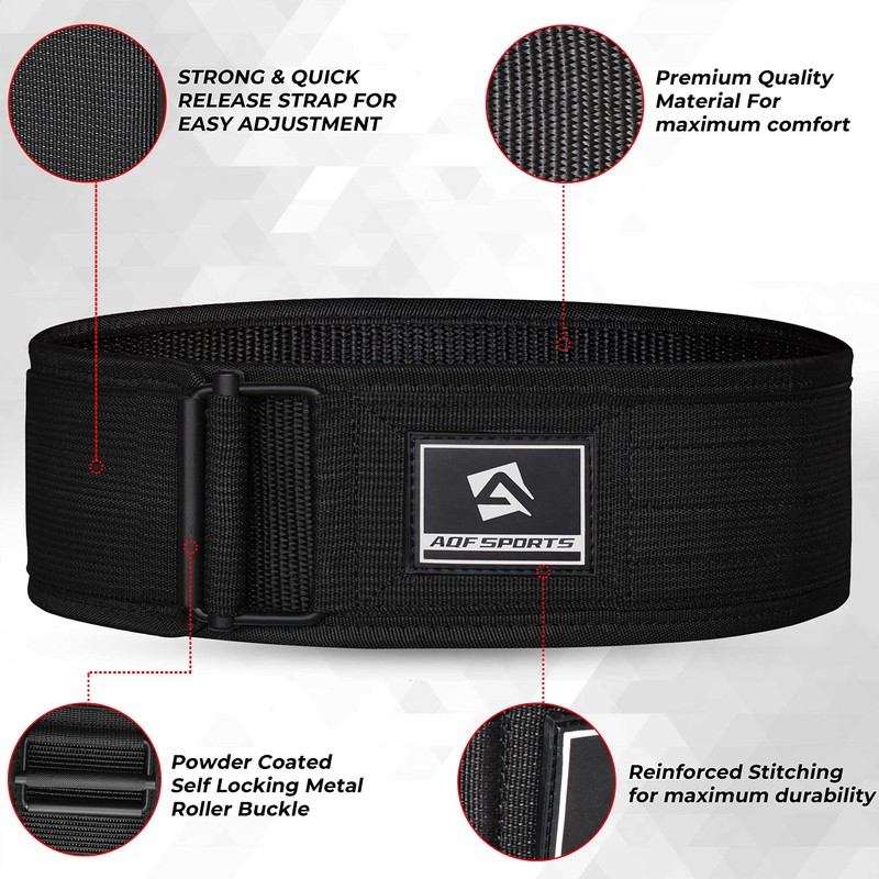 AQF Weight Lifting Belt - 4” Auto Lock Nylon Gym