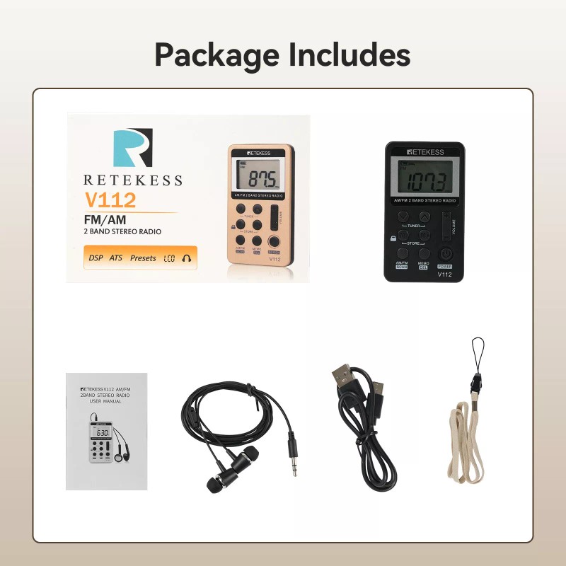 Retekess V112 Portable Pocket FM/AM Radio Mini Digital Rechargeable Party