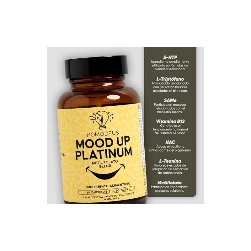 Glicinato de Magnesio NAC SAMe 5-HTP L-Teanina Mood Up Platinum