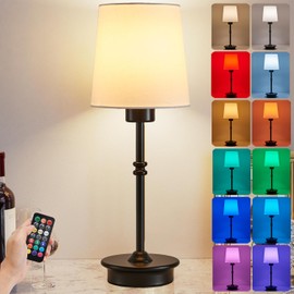 A1A9 Rechargeable Cordless Table Lamp, Black Battery Operated Desk Lamps with Detachable LED Bulbs, 13 Colors Dimmable Bedside Lights for Bedroom, Bar, Night Light, Camping