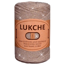 Lukche Cotton and Polyester Macrame Cord 3mm 224 Yards, 75% Cotton, 25% Metallic Polyester, Colored Macrame Cord Crochet Macrame Bag Craft for Wall Hangers, Bags, Bottom Plates, Carpets (Brown Gold, 1 Skein)