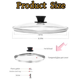 luvilly1Pack 8 Inch Tempered Glass Lid, Stainless Steel Rim Frying Pan Cover 8 Inch Wok Lid, Durable Frying Pan Lids for Cooking/Professional Chefs