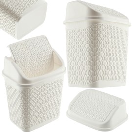 KADAX Rubbish Bin with Swing Lid, Waste Bin with Lid, Plastic Waste Bin, Swing Lid Bin, Waste Paper Bin with Roll Lid (White)