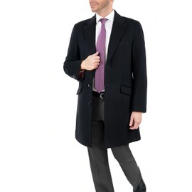 The Suit Depot Men's Wool Cashmere Single Breasted Black 3/4 Length Top Coat