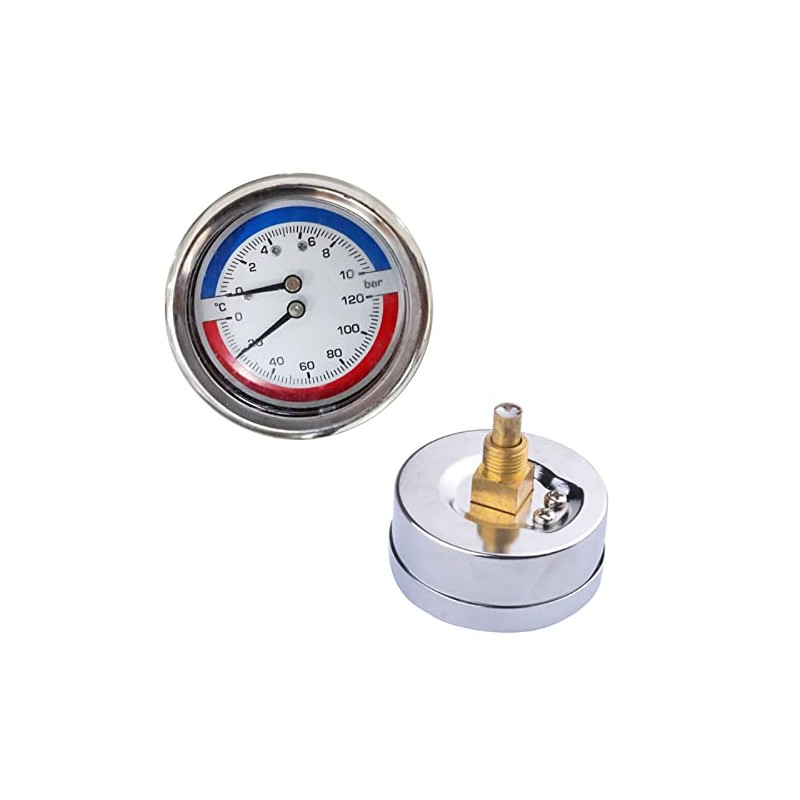 10 BAR Rear Entry 120C Temperature Pressure Gauge 1/4" BSP