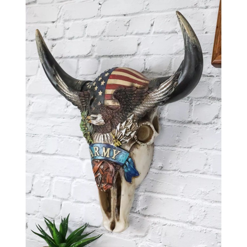 Western Patriotic Bull Cow Skull With American Flag Bald Eagle