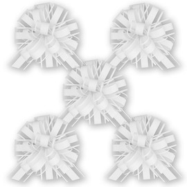 Insta Bows Five (5) Organza Ribbon Bows White Large Gift Bows for Gift Wrapping Christmas and Birthdays Each Gift Bow Measures 5 Inches Wide 1 Pull Makes A Big Bow for Present
