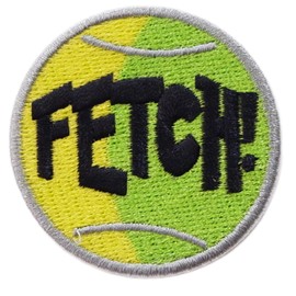 Duggyta Customizable Iron On/Sew On Merit Badge - 1 Pc Embroidered Patch Featuring "Fetch!" Text, Ideal for Dog Bandanas, Jackets, Harnesses, Blanket, Clothes, Easy to Apply