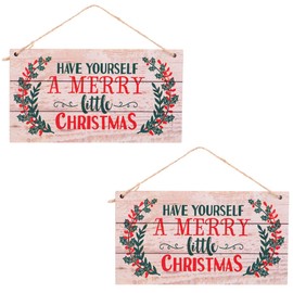 Healifty 2 x Merry Christmas Wooden Signs Decorative Wooden Plaque Door Hanger Wall Hanging Decoration for Christmas Tree Hanging Tag