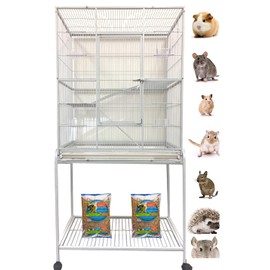 Extra Large Wrought Iron Chew Proof 4-Levels Narrow Bar Spacing Ferret Chinchilla Sugar Glider Rats Mices Rabbit Squirrel Hamster Cage with Removable Rolling Stand
