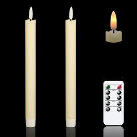 GenSwin LED Taper Candles Flickering with Remote Timer, Battery Operated Taper Flameless Candles with 3D Wick Real Wax Window Candlesticks Pack of 2 for Home Wedding Decor(Ivory, 0.78 x 9.64 Inch)