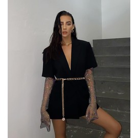 Liutufy Women's Chain Belts Fashion Layered Flocking Cloth Belts Metal Waist Chain for Dress Vest Jeans (Gold Black S)