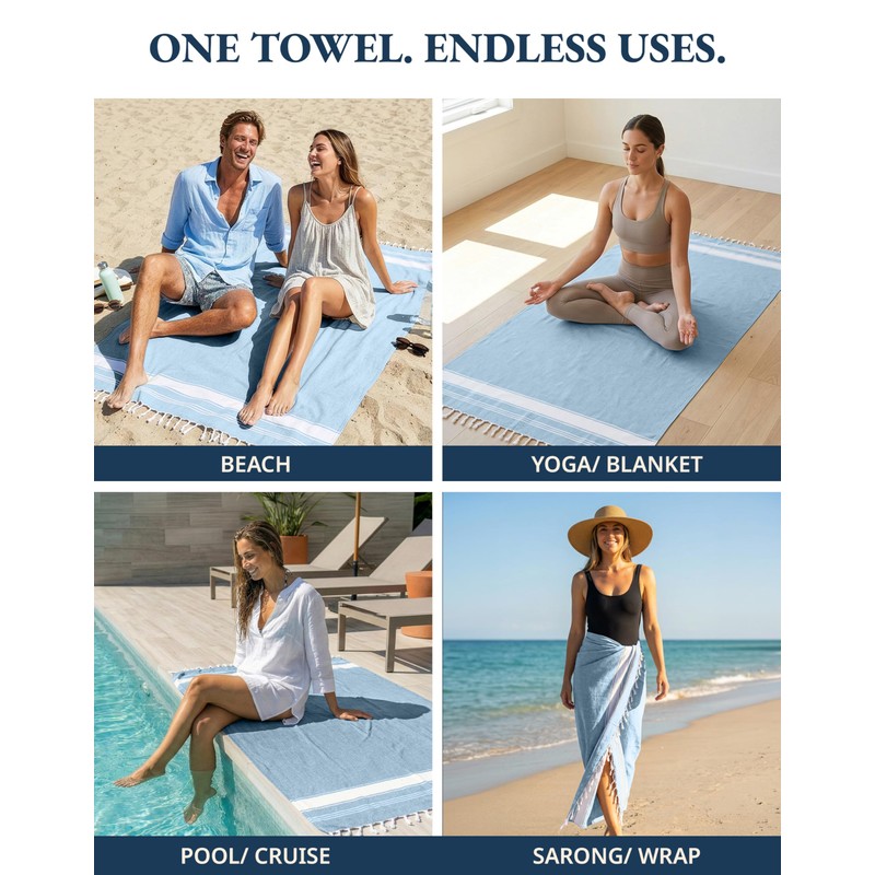 LANE LINEN Beach Towel 4 Pack, Oversized Beach Towels for
