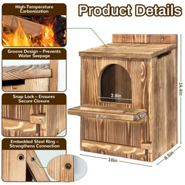 Large Owl House with Wood Shavings- Durable Carbonized Pine Wood Owl Box for Outdoors, Barred and Screech Bird Nesting Box, Easy Clean & Ventilated Design, Ideal for Barn Bird Roosting