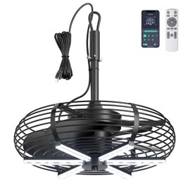 Coolbull Outdoor Ceiling Fans with Light for Patios, 20'' Gazebo Fan, Plug in Ceiling Fan, Waterproof, Remote&APP Control, Hanging with Hook, Black