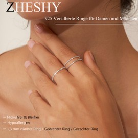 ZHESHY Pack of 3 Gold Silver Ring Women 18 K Gold-Plated Thin Golden Rings Set Stackable Engagement Ring Wedding Rings Statement Thumb Ring Finger Ring Hypoallergenic for Women Girls Jewellery Size