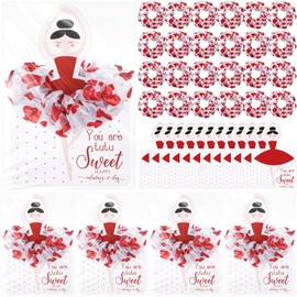 Lyrow 48 Sets Valentine's Day Scrunchies Ballerina Valentines Cards with Hair Accessories Red Gilding Headband Gymnastics Hair Ties Ballet Dancer Exchange Gifts for Girls Party Favors