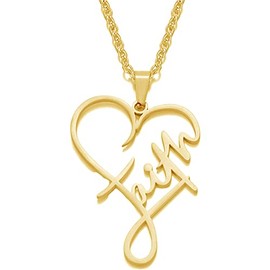 Collar con colgante religioso de acero inoxidable con forma de corazón y palabra, Metal, circonita,