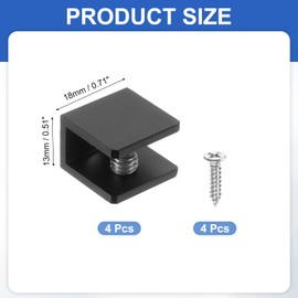 PATIKIL 4 Pcs Adjustable Frameless Glass Shelf Bracket, 6-8 mm Shower Glass Clamp Clip Wall Mounted Zinc Alloy Clamp Holder Rectangular for Wall Wood Shower Acrylic Shelf Brushed, Black