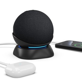 PlusAcc Stand for Dot 5th/4th Generation with USB-C and USB-A Charging Ports, Table Holder Base for Charge Cellphones and Earbuds, Non-Slip Base (Black)