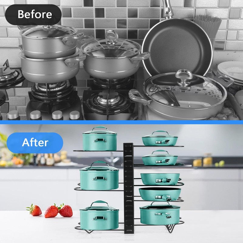 XSUPER Pots and Pans Organizer for Cabinet, 8 Tier Pot