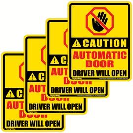 Caution Automatic Door/Driver Will Open/DO NOT Touch/Pull - Waterproof Safety Sign for Van Taxi Car Service SUV Auto Rear Hatch Trunk Tailgate Handle Window Vinyl Stickers (4 pcs) 4.00" x 5.00"