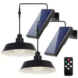 ivSunTEK - Luces colgantes LED con control remoto (2 unidades), panel solar ajustable y cable de 16.4 pies, IP65 impermeable para uso en exteriores/interiores en jardín, patio, cochera y porche
