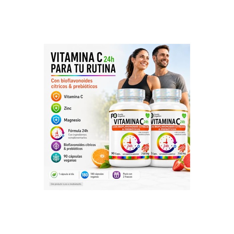 Vitamina C 24h con Bioflavonoides y Prebióticos |Combo duo| Con