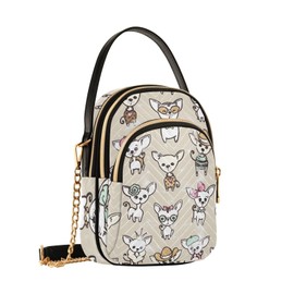 UWSG Women's Crossbody Handbags with Zipper Cute Chihuahua Dog Casual Leather Small Travel Purses Crossbody Bags for Ladies